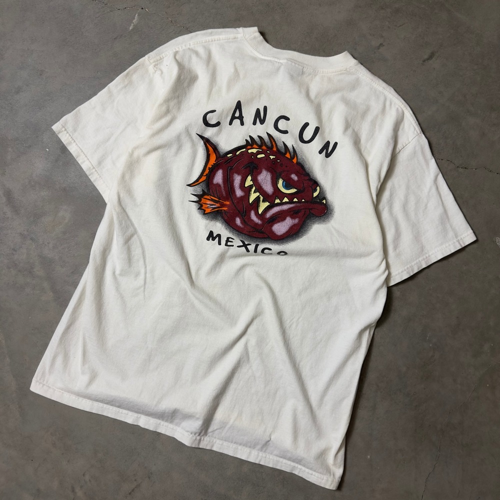 Vintage Yazbek Cancun Mexico Piranha Graphic T-Shirt Mens XL Y2K